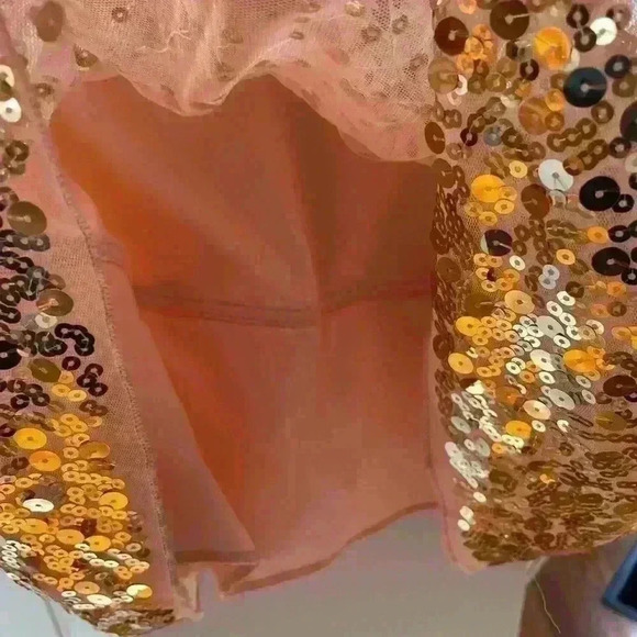Crystal Doll Short Peach Party Special Occasion Dress w/ Gold Sequins Size 12 - Picture 11 of 13